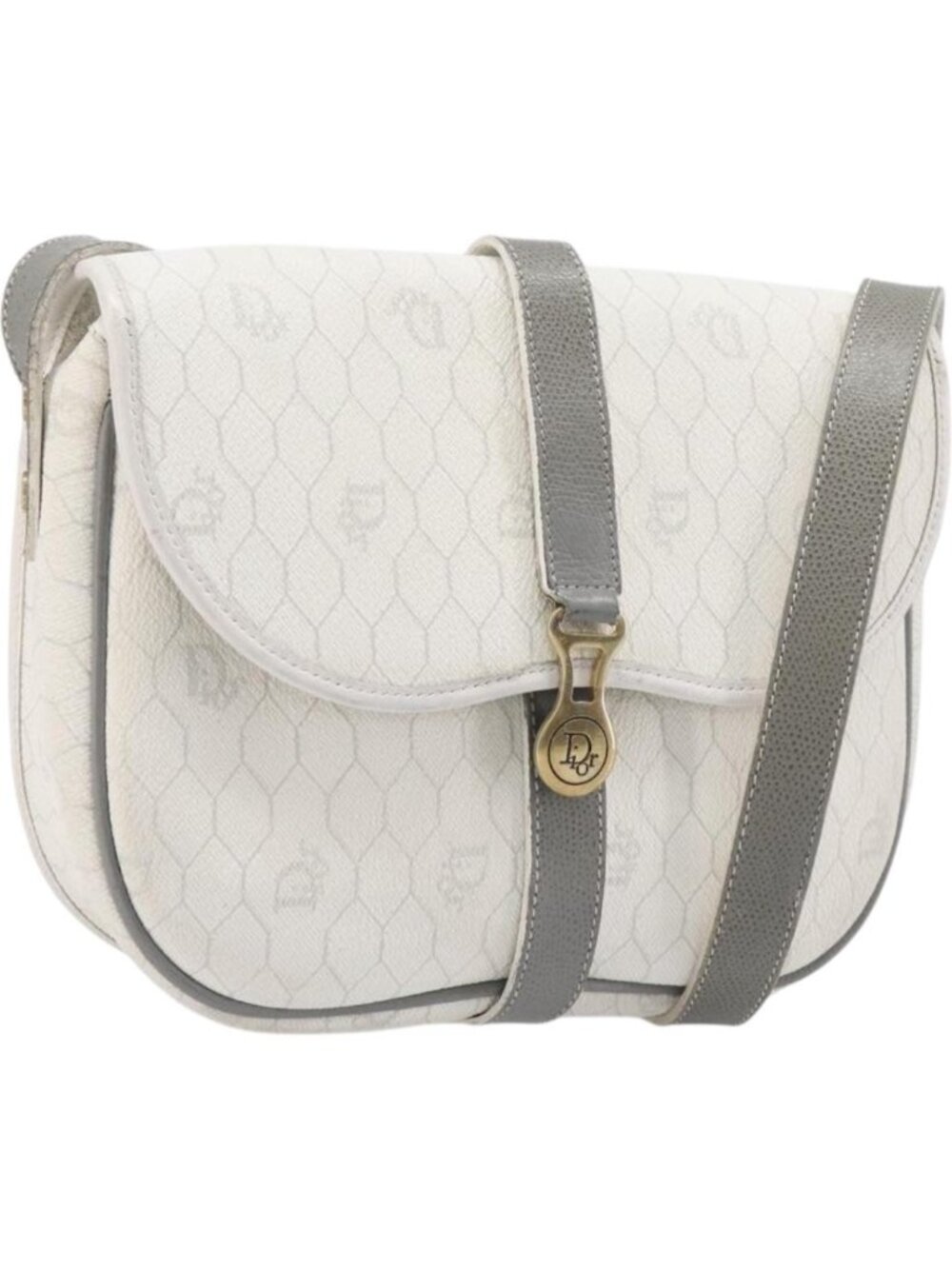 Christian Dior Honeycomb Shoulder Bag PVC Leather White Gold Tone
